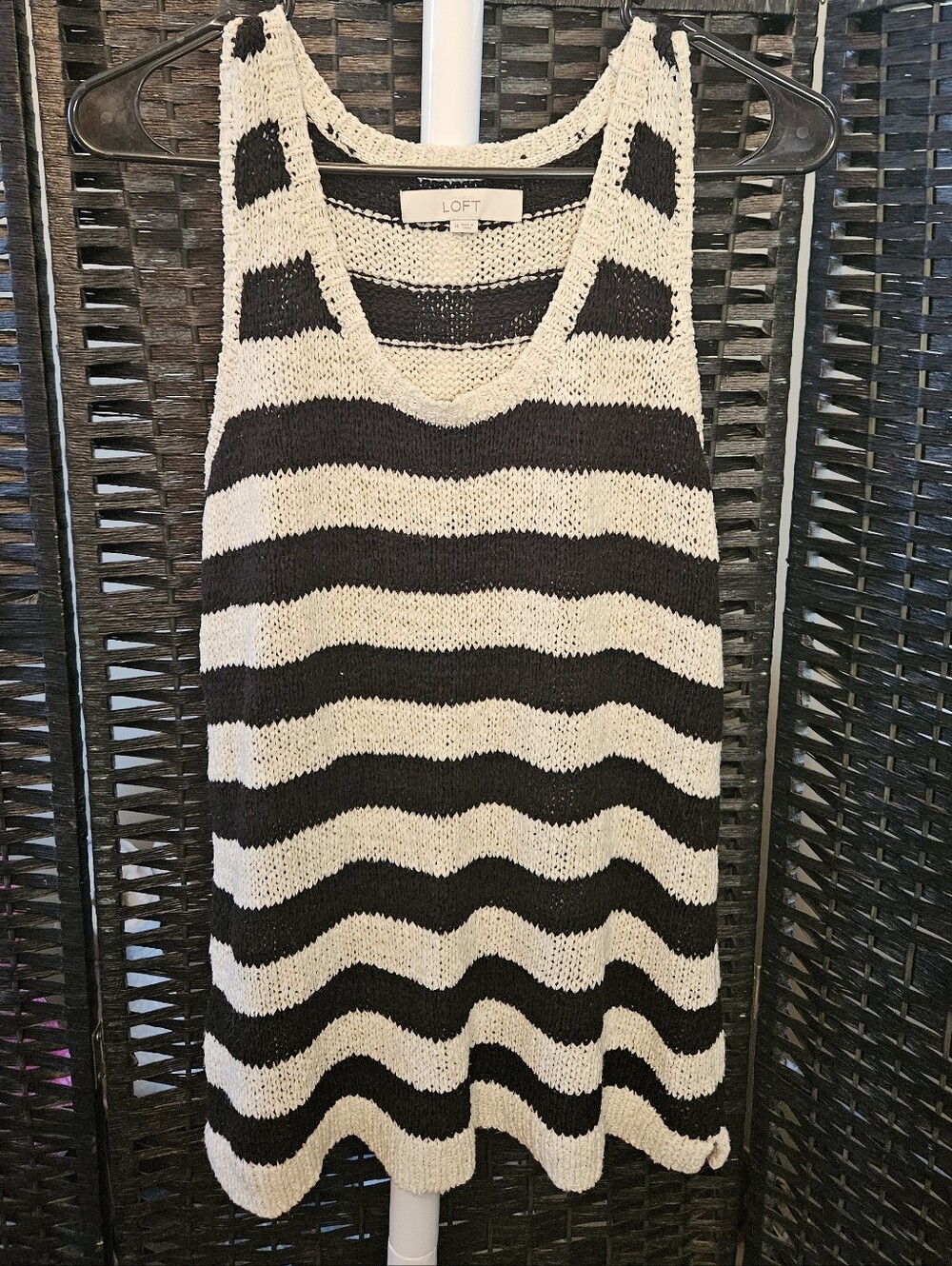 LOFT Black and White Striped Knit Tank